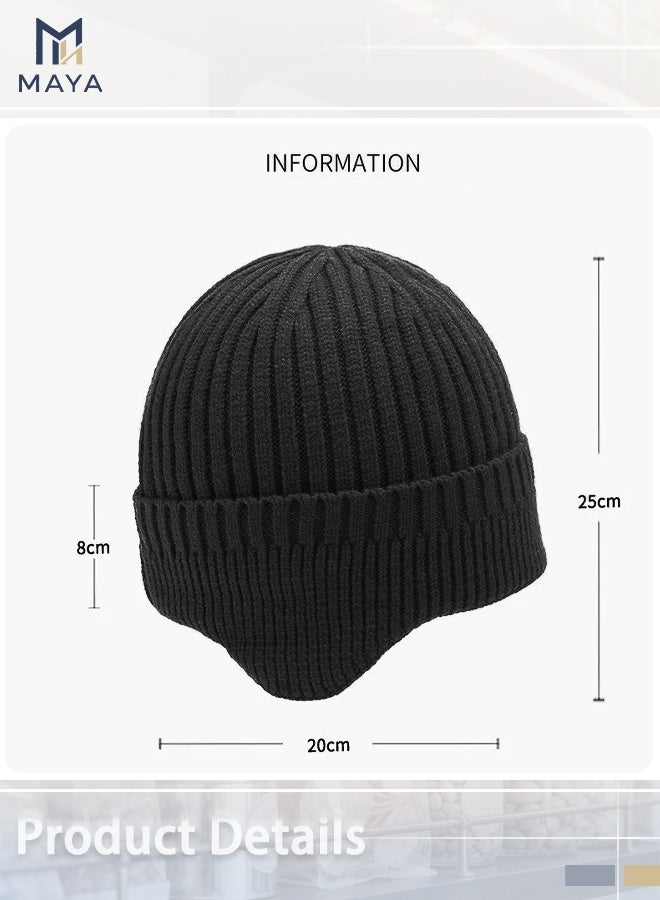 Maya 2 Pcs Winter Beanies with Ear Flaps for Men Women, Couple Winter Hat Soft Warm Knitted Beanie Hat Breathable Hat, Warm Knit Ear Flaps Cap Unisex Outdoor - Image 5